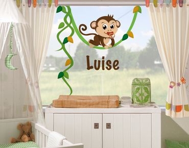 Naklejka na okno - Tekst życzenia - Małpka - dziecko