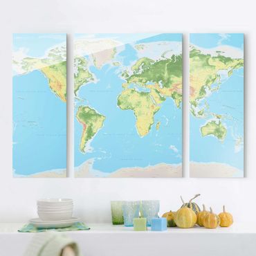 Obraz na szkle 3-częściowy - Fizyczna mapa świata