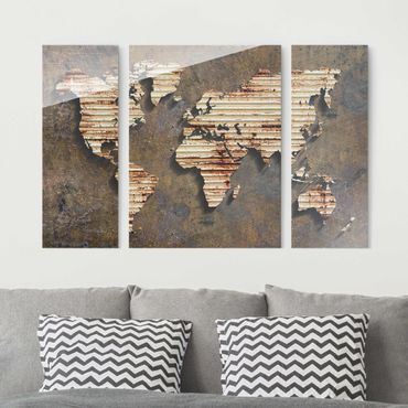 Obraz na szkle 3-częściowy - Mapa świata rdzy