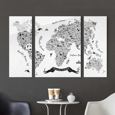 Obraz na szkle 3-częściowy - Typografia Mapa świata biała
