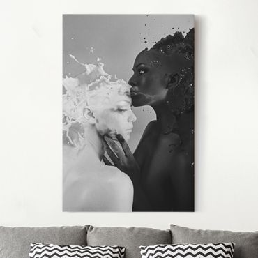 Obraz na płótnie - Mleko i kawa pocałunek czarno-biały
