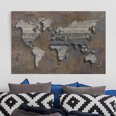 Obraz na płótnie - Mapa świata z rdzą drewna