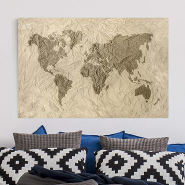 Obraz na płótnie - Papierowa mapa świata beżowo-brązowa