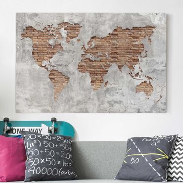 Obraz na płótnie - Mapa świata Shabby Concrete Brick