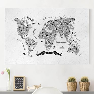 Obraz na płótnie - Typografia Mapa świata biała