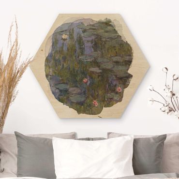 Obraz heksagonalny z drewna - Akwarele - Claude Monet - Lilie wodne (Nympheas)
