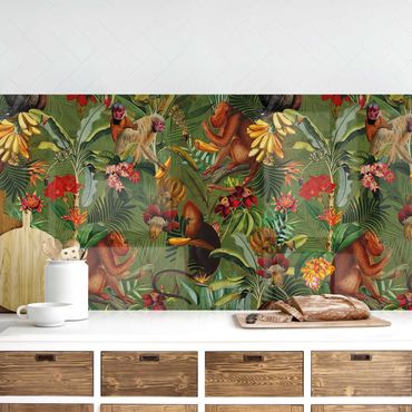 Panel ścienny do kuchni - Tropikalne kwiaty z małpami I