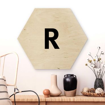 Obraz heksagonalny z drewna - Biała litera R