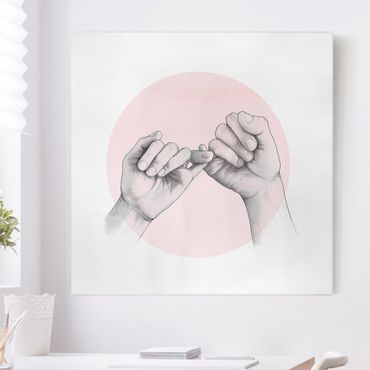 Obraz na płótnie - Ilustracja dłoni Przyjaźń Koło Różowy Biały
