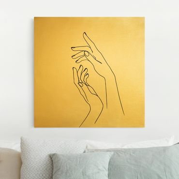 Złoty obraz na płótnie - Line Art Ręce plastyka