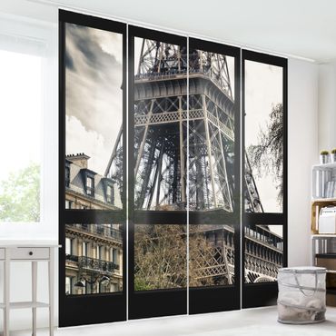 Zasłony panelowe zestaw - Widok z okna na Paryż - blisko wieży Eiffla