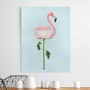 Obraz na płótnie - Flamingo z różą