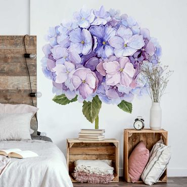 Naklejka na ścianę - Akwarela Hortensja Niebieski kwiat XXL