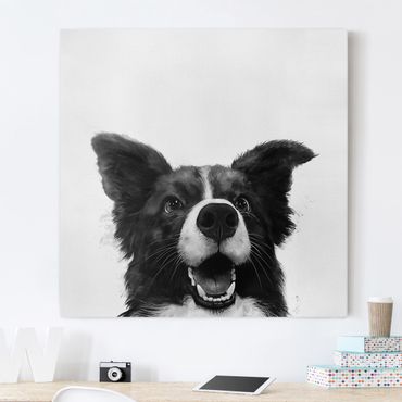 Obraz na płótnie - Ilustracja pies Border Collie czarno-biały malarstwo
