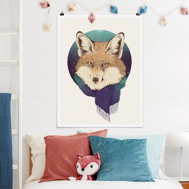 Plakat - Ilustracja Fox Moon Purpurowy turkusowy
