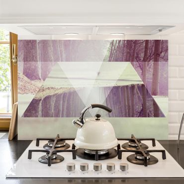 Panel szklany do kuchni - Geometria spotyka się z leśną ścieżką