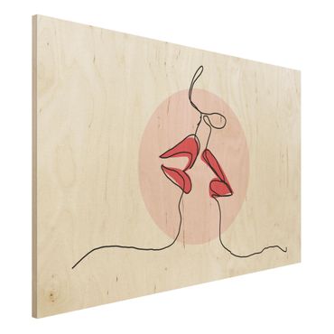 Obraz z drewna - Line Art Lips Kiss