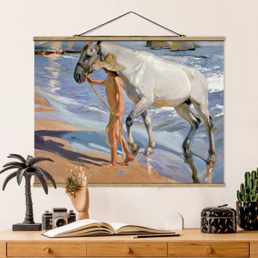 Plakat z wieszakiem - Joaquin Sorolla - Kąpiel konia