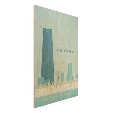 Obraz z drewna - Plakat podróżniczy - Chicago