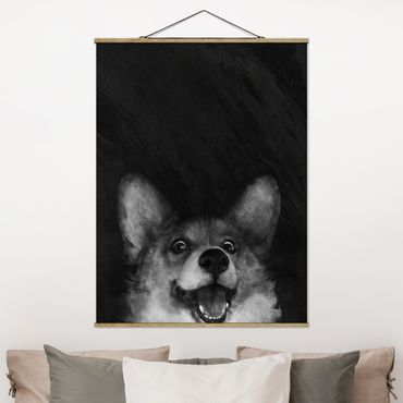 Plakat z wieszakiem - Ilustracja pies Corgi malarstwo czarno-biały