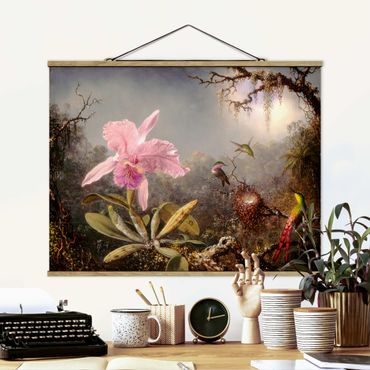 Plakat z wieszakiem - Martin Johnson Heade - Orchidea i trzy kolibry