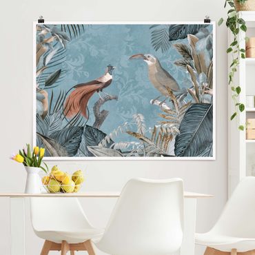 Plakat - Kolaż w stylu vintage - rajskie ptaki