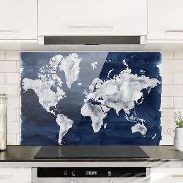 Panel szklany do kuchni - Woda Mapa świata ciemna