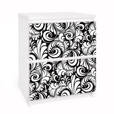 Okleina meblowa IKEA - Malm komoda, 2 szuflady - Wzór w czarno-białe liście