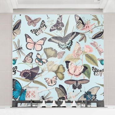 Panel szklany do kuchni - Vintage Collage - Butterflies And Dragonflies