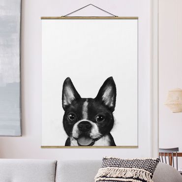 Plakat z wieszakiem - Ilustracja pies Boston czarno-biały Painting