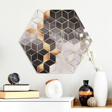Obraz heksagonalny z Forex - czarno-biały złota geometria