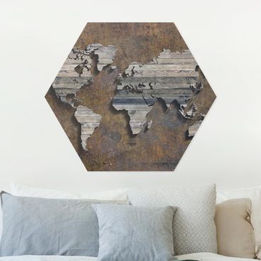 Obraz heksagonalny z Forex - Mapa świata z rdzą drewna