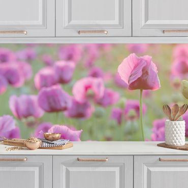 Panel ścienny do kuchni - Fioletowa łąka z makiem opium wiosną