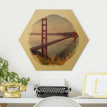 Obraz heksagonalny z Alu-Dibond - Akwarele - Most Złotoen Gate w San Francisco
