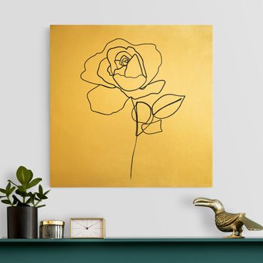 Złoty obraz na płótnie - Line Art Róża czarno-biały
