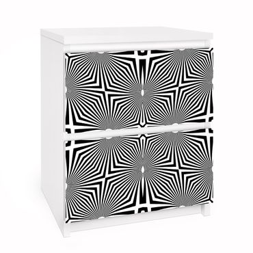 Okleina meblowa IKEA - Malm komoda, 2 szuflady - Abstrakcyjny ornament czarno-biały