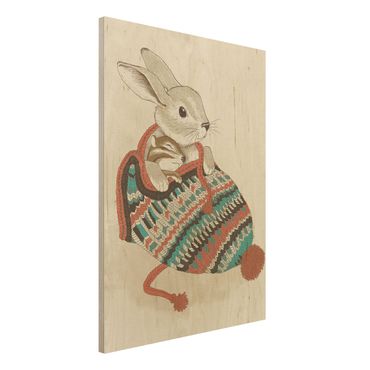 Obraz z drewna - Ilustracja przedstawiająca króliczka w czapce