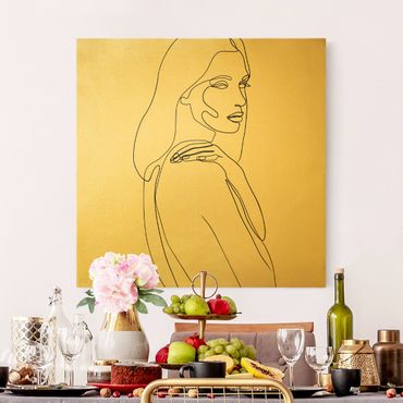 Złoty obraz na płótnie - Line Art Woman Shoulder czarno-biały