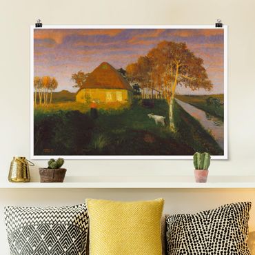 Plakat - Otto Modersohn - Moor Cottage w promieniach wieczornego słońca