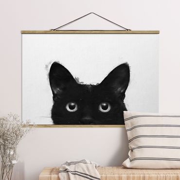 Plakat z wieszakiem - Ilustracja czarnego kota na białym obrazie
