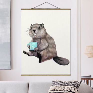 Plakat z wieszakiem - Ilustracja przedstawiająca bobra z filiżanką kawy