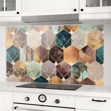 Panel szklany do kuchni - Turkusowa geometria Złota Art Deco