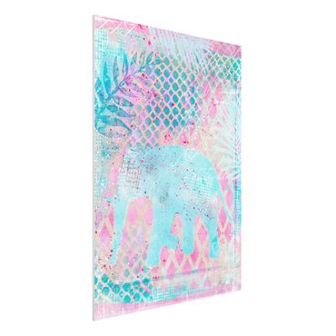Obraz Forex - Kolorowy kolaż - słoń w kolorze niebieskim i różowym