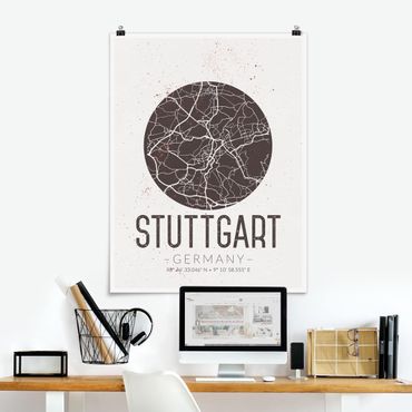 Plakat - Mapa miasta Stuttgart - Retro
