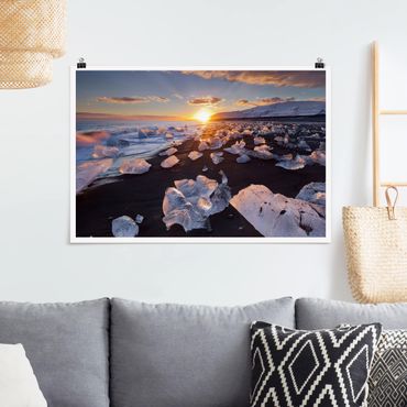 Plakat - Lodowe kawałki na plaży Islandia
