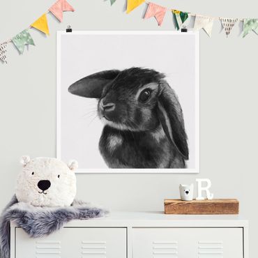 Plakat - Ilustracja królik czarno-biały rysunek