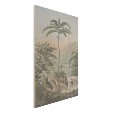 Obraz z drewna - Ilustracja w stylu vintage - Pejzaż z drzewem palmowym