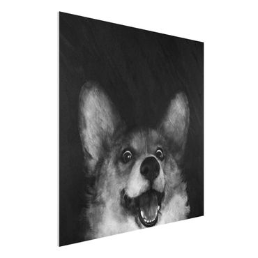 Obraz Forex - Ilustracja pies Corgi malarstwo czarno-biały