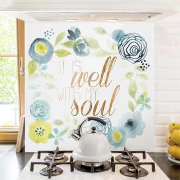Panel szklany do kuchni - Wieniec z kwiatów z napisem - Dusza