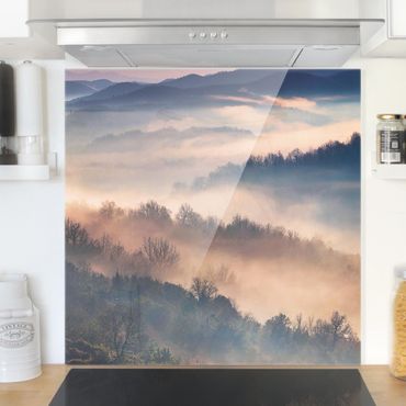 Panel szklany do kuchni - Mgła o zachodzie słońca